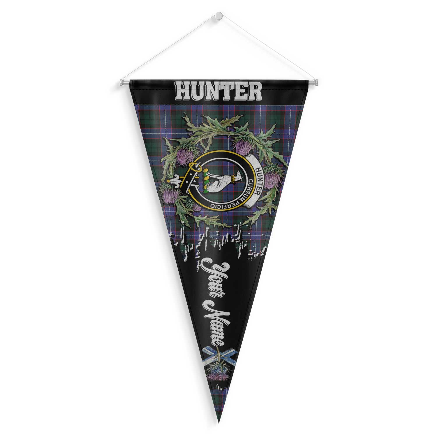 Clan Hunter Tartan Felt Pennant Crest And Plaid Basic Style
