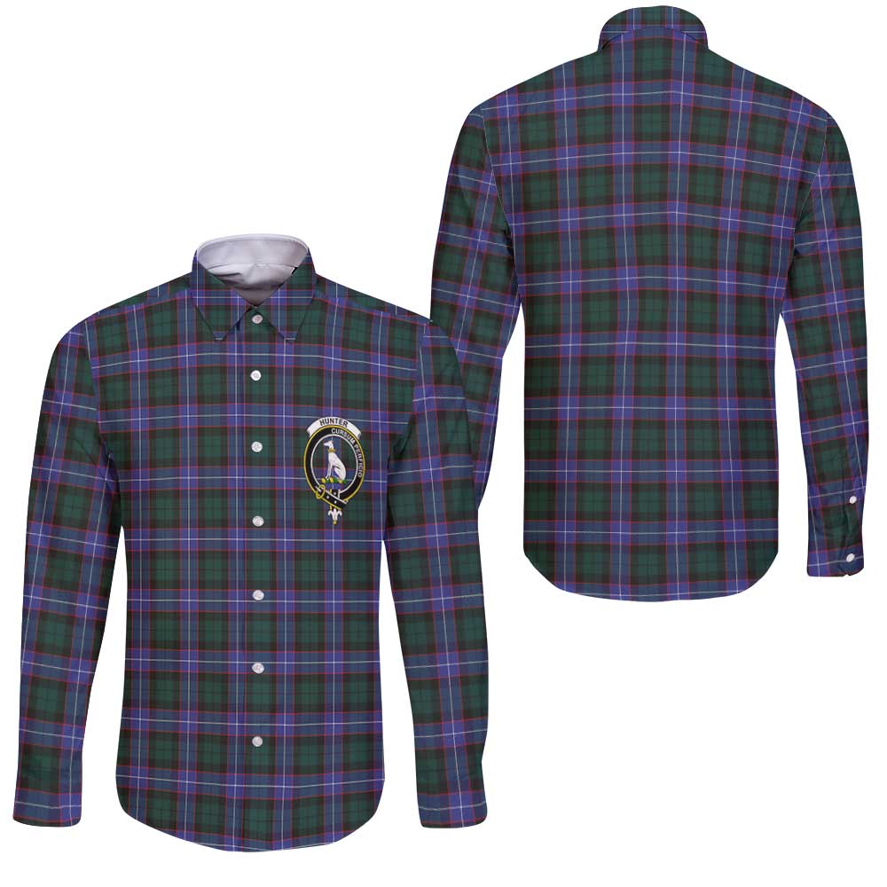Clan Hunter Tartan Long Sleeve Button Shirt Crest And Plaid Basic Style
