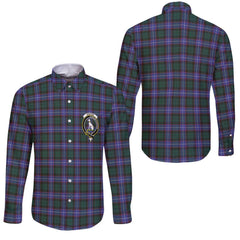Clan Hunter Tartan Long Sleeve Button Shirt Crest And Plaid Basic Style