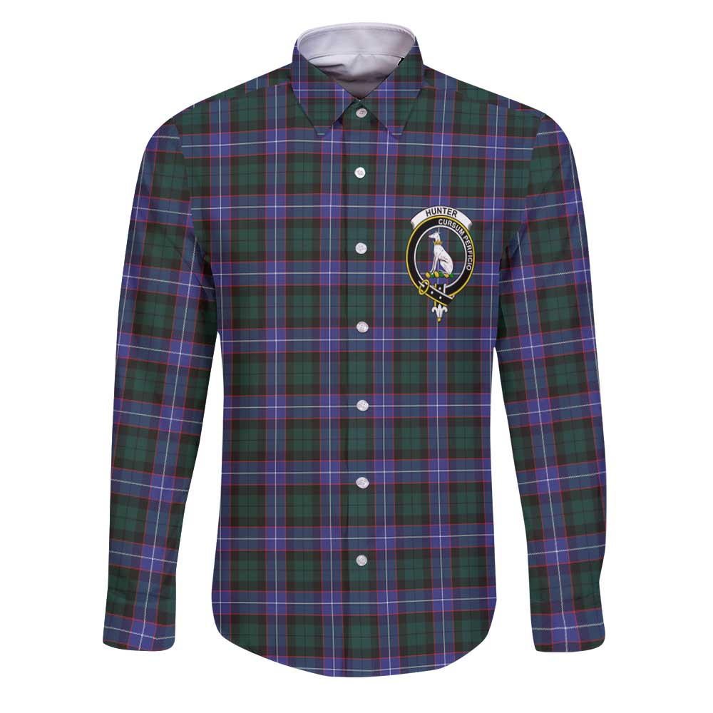 Clan Hunter Tartan Long Sleeve Button Shirt Crest And Plaid Basic Style