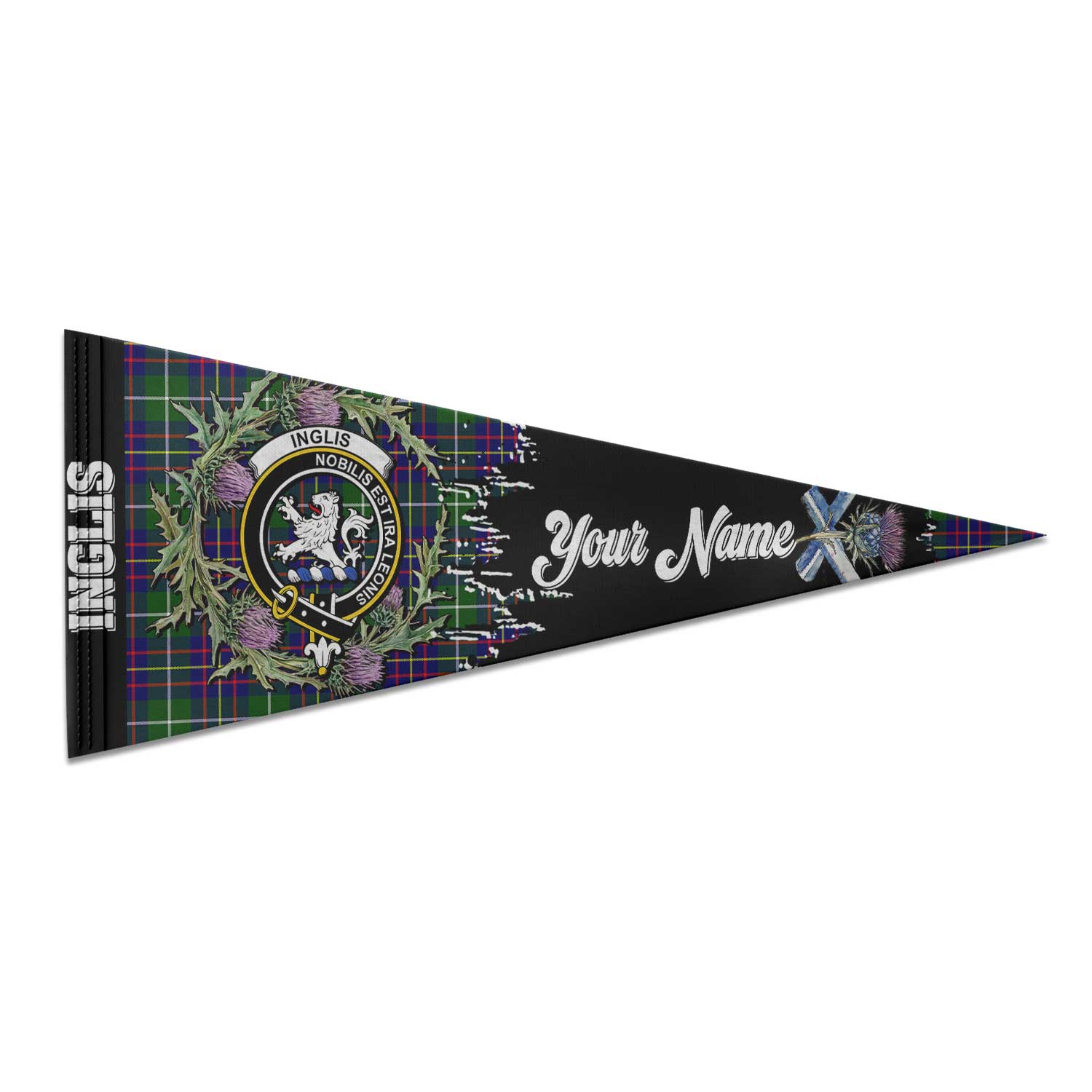 Clan Inglis Tartan Felt Pennant Crest And Plaid Basic Style
