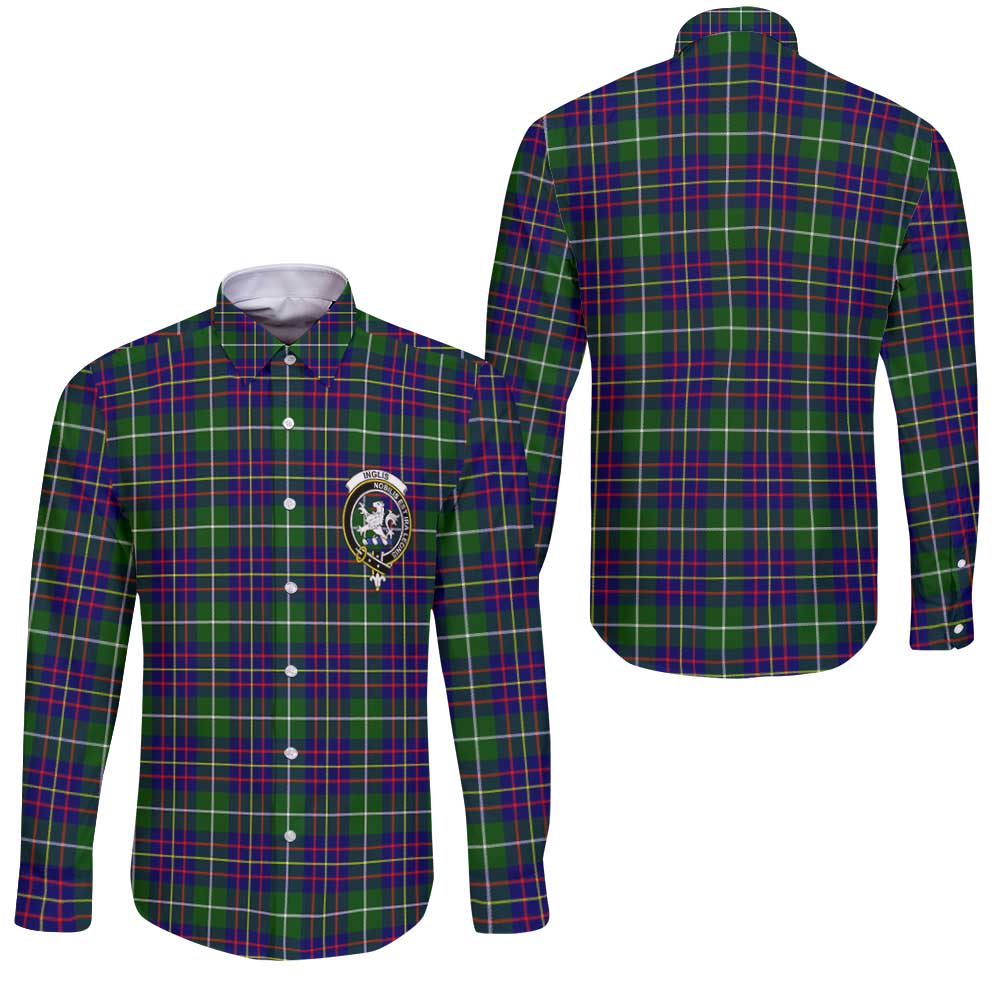 Clan Inglis Tartan Long Sleeve Button Shirt Crest And Plaid Basic Style