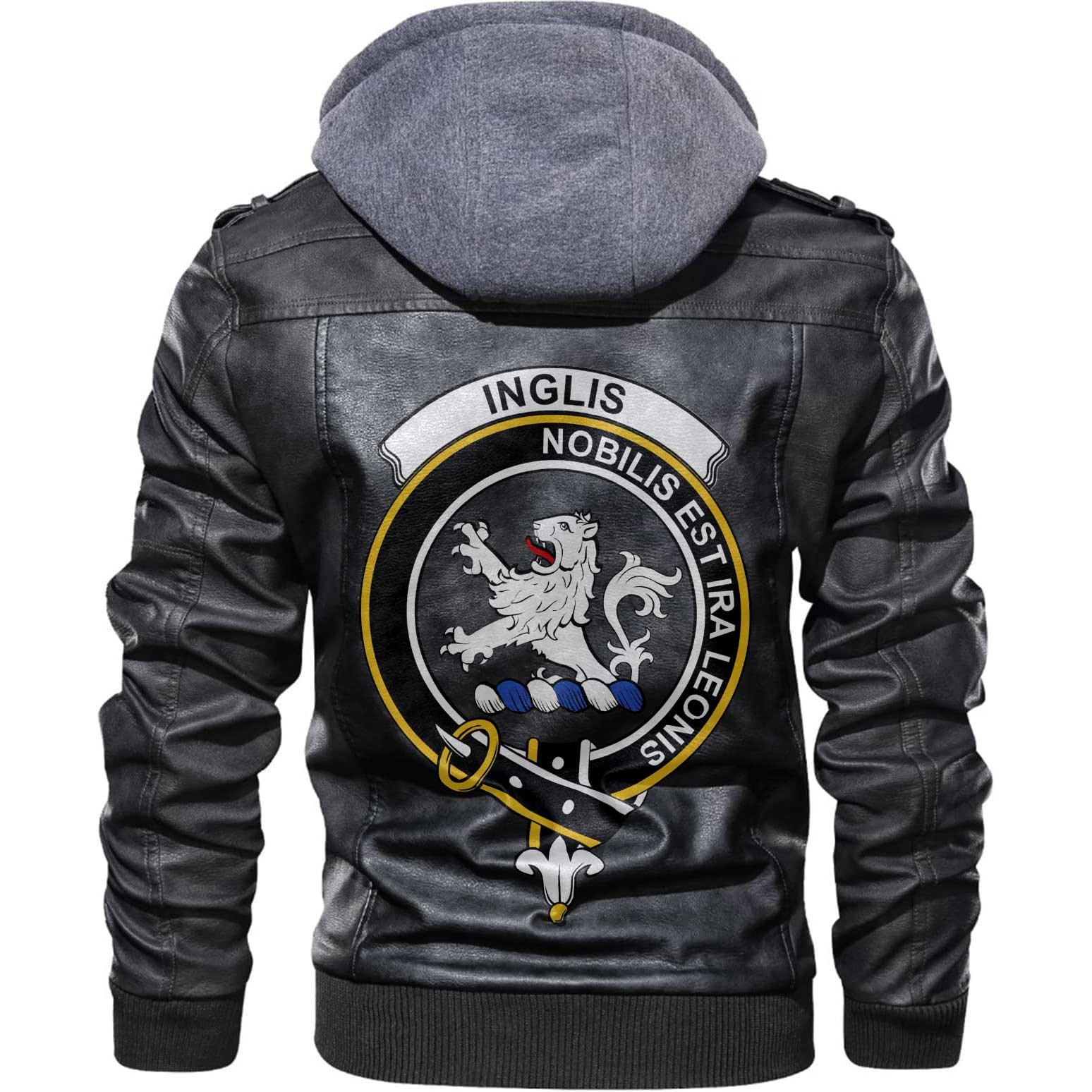 Clan Inglis Tartan Zip Leather Jacket Crest And Plaid Basic Style