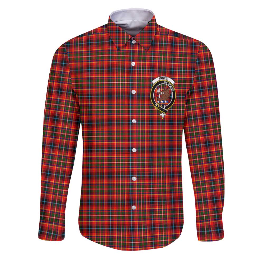 Clan Innes Tartan Long Sleeve Button Shirt Crest And Plaid Basic Style