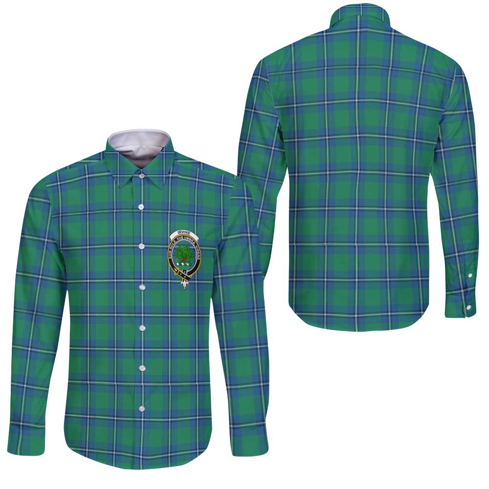 Clan Irvine Tartan Long Sleeve Button Shirt Crest And Plaid Basic Style