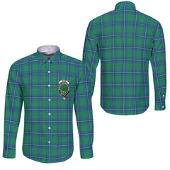 Clan Irvine Tartan Long Sleeve Button Shirt Crest And Plaid Basic Style