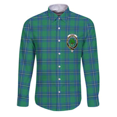Clan Irvine Tartan Long Sleeve Button Shirt Crest And Plaid Basic Style