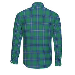 Clan Irvine Tartan Long Sleeve Button Shirt Crest And Plaid Basic Style