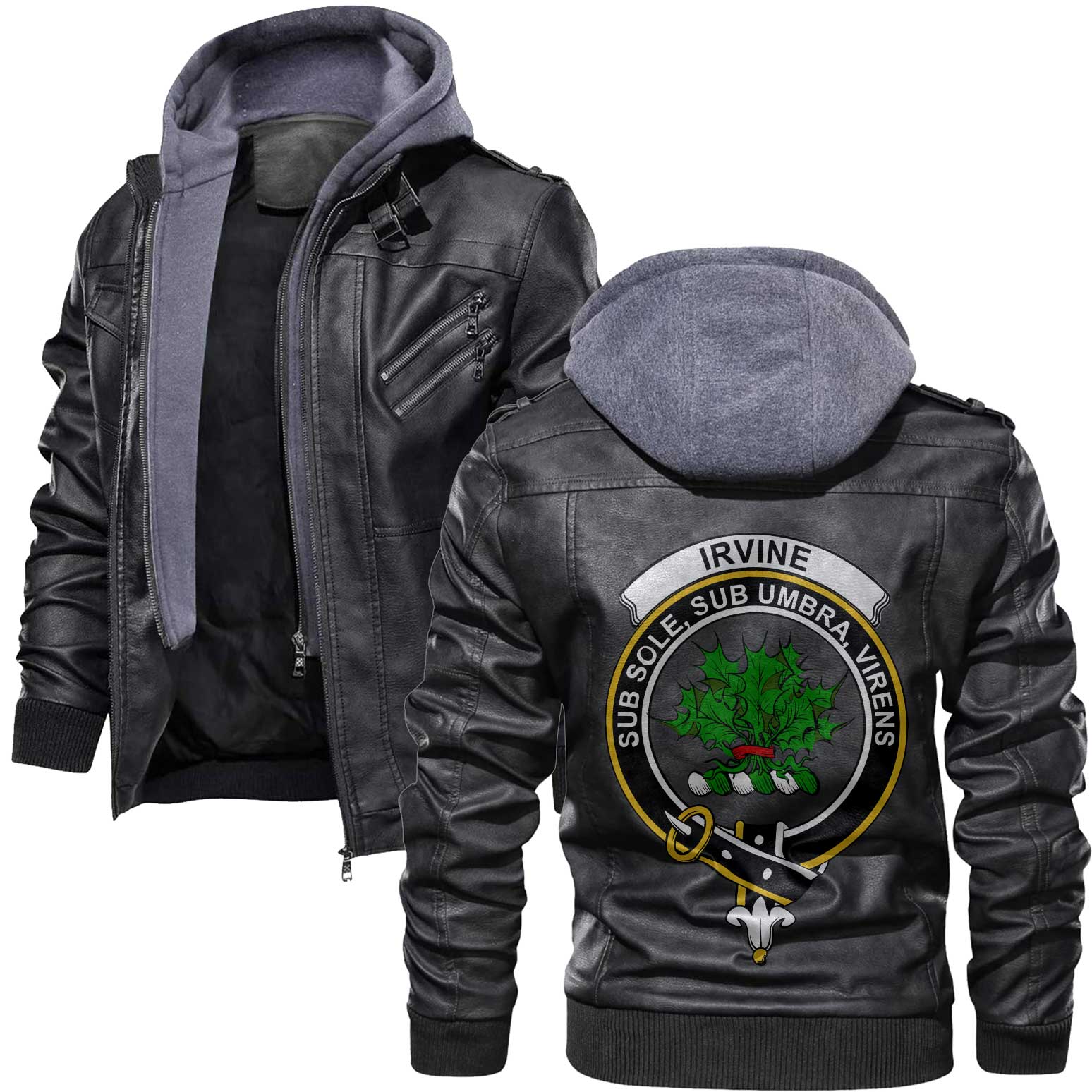 Clan Irvine Tartan Zip Leather Jacket Crest And Plaid Basic Style