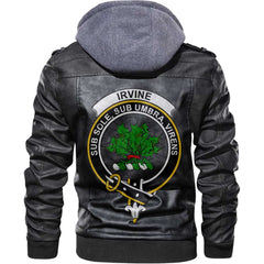 Clan Irvine Tartan Zip Leather Jacket Crest And Plaid Basic Style