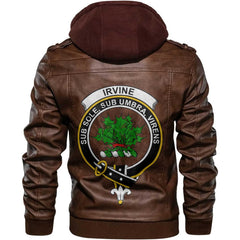 Clan Irvine Tartan Zip Leather Jacket Crest And Plaid Basic Style