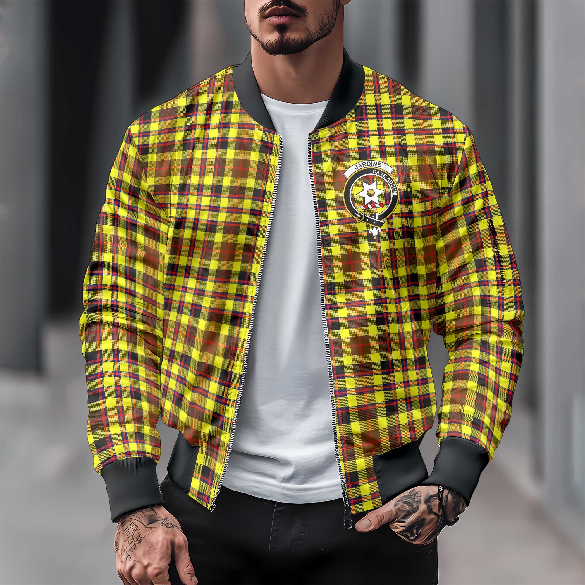 Clan Jardine Tartan Men Bomber Jacket Crest And Plaid Basic Style