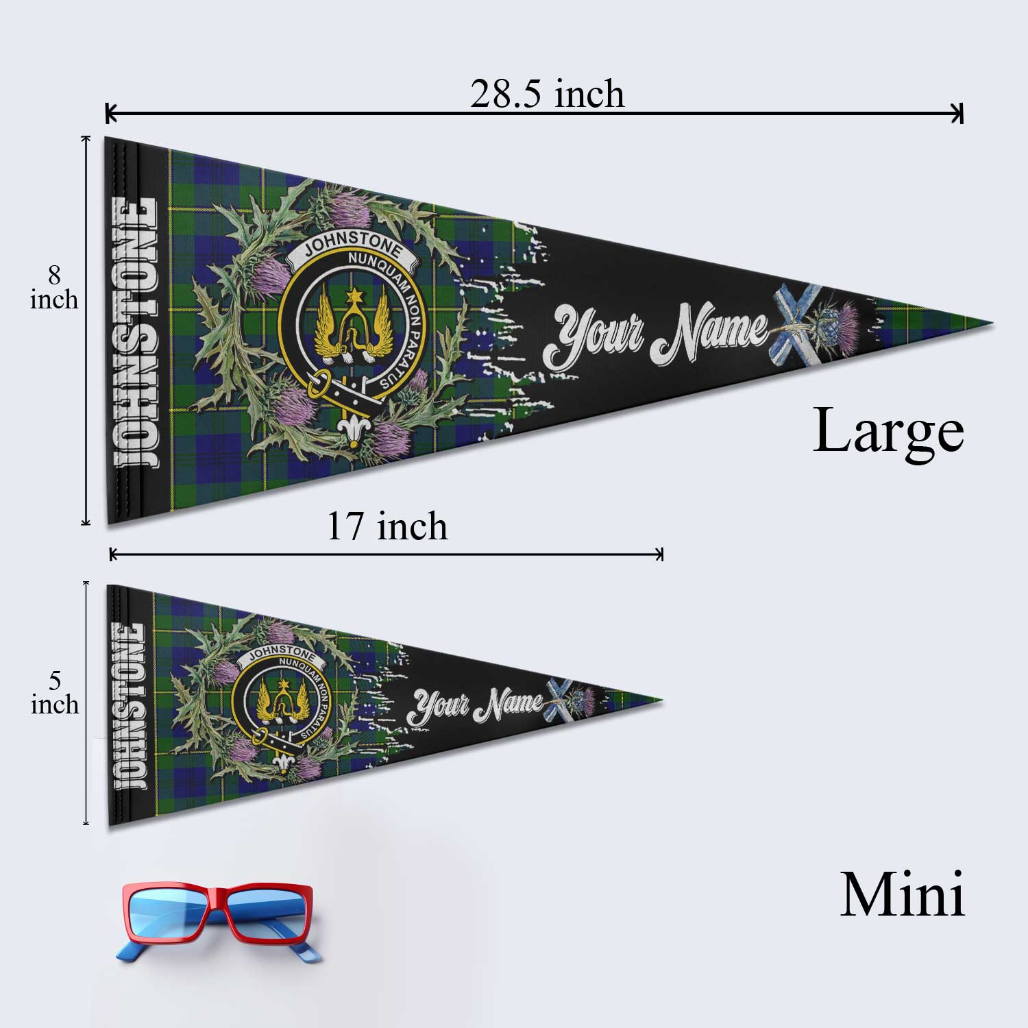 Clan Johnstone Tartan Felt Pennant Crest And Plaid Basic Style