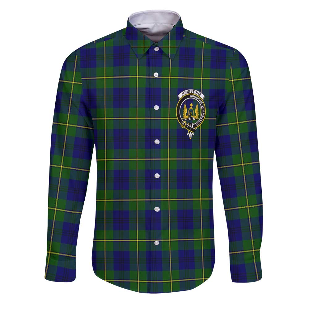 Clan Johnstone Tartan Long Sleeve Button Shirt Crest And Plaid Basic Style