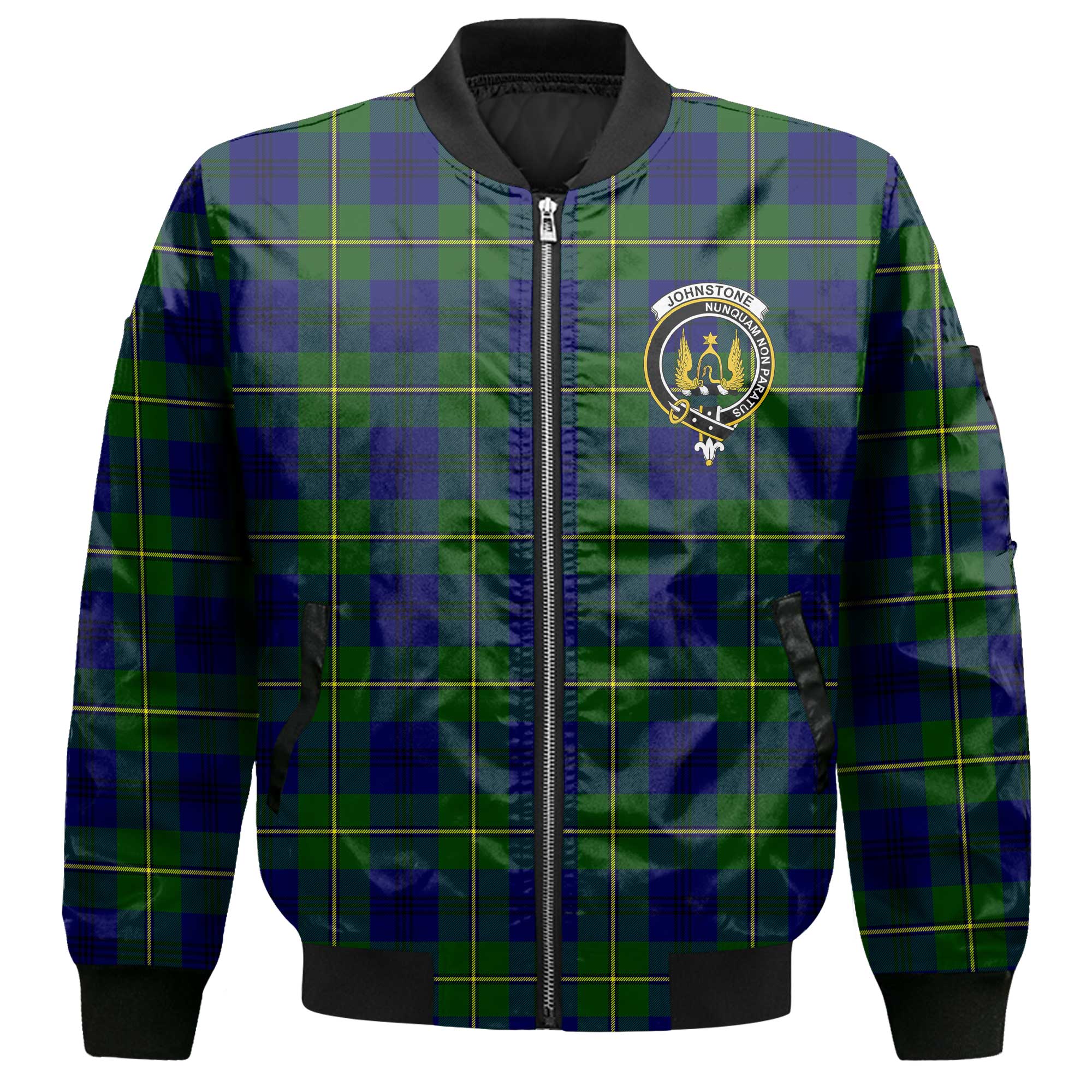 Clan Johnstone Tartan Men Bomber Jacket Crest And Plaid Basic Style