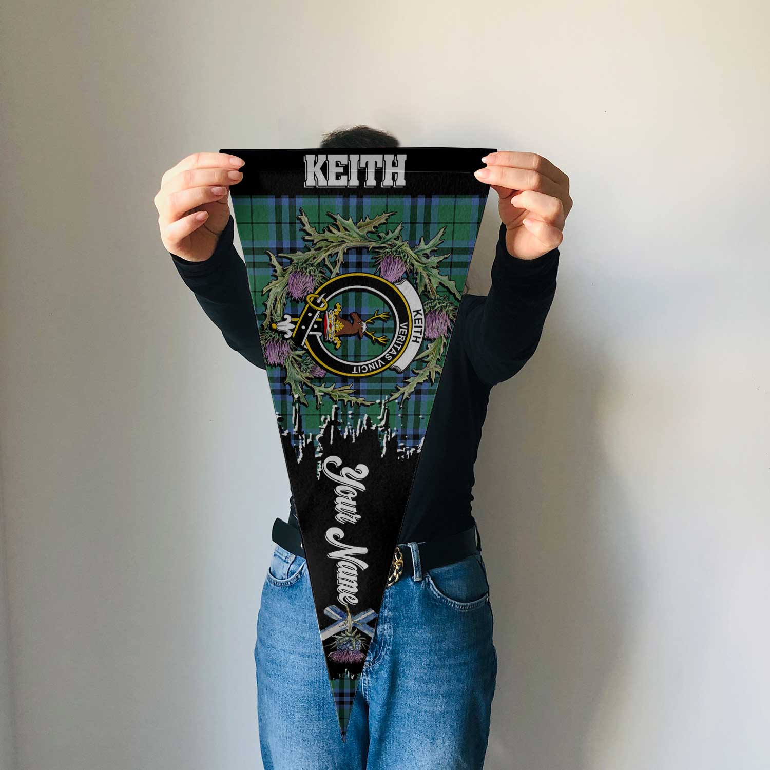 Clan Keith Tartan Felt Pennant Crest And Plaid Basic Style