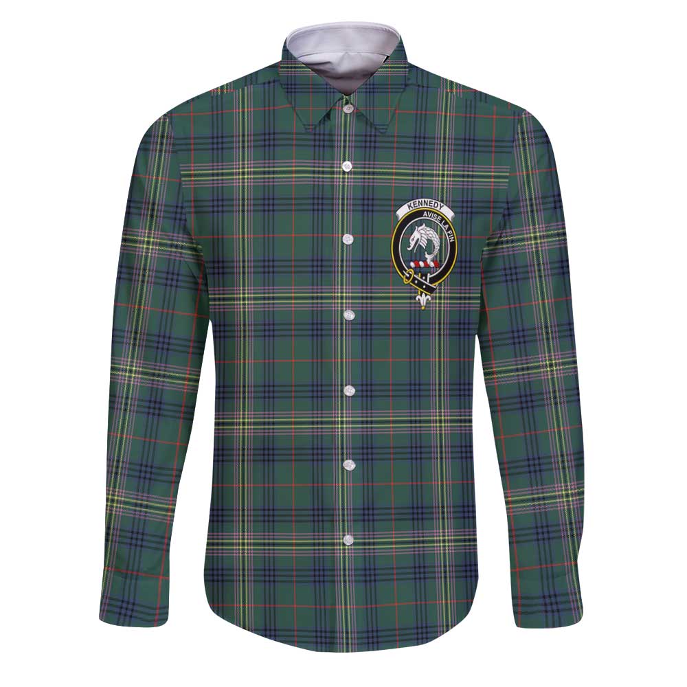 Clan Kennedy Tartan Long Sleeve Button Shirt Crest And Plaid Basic Style