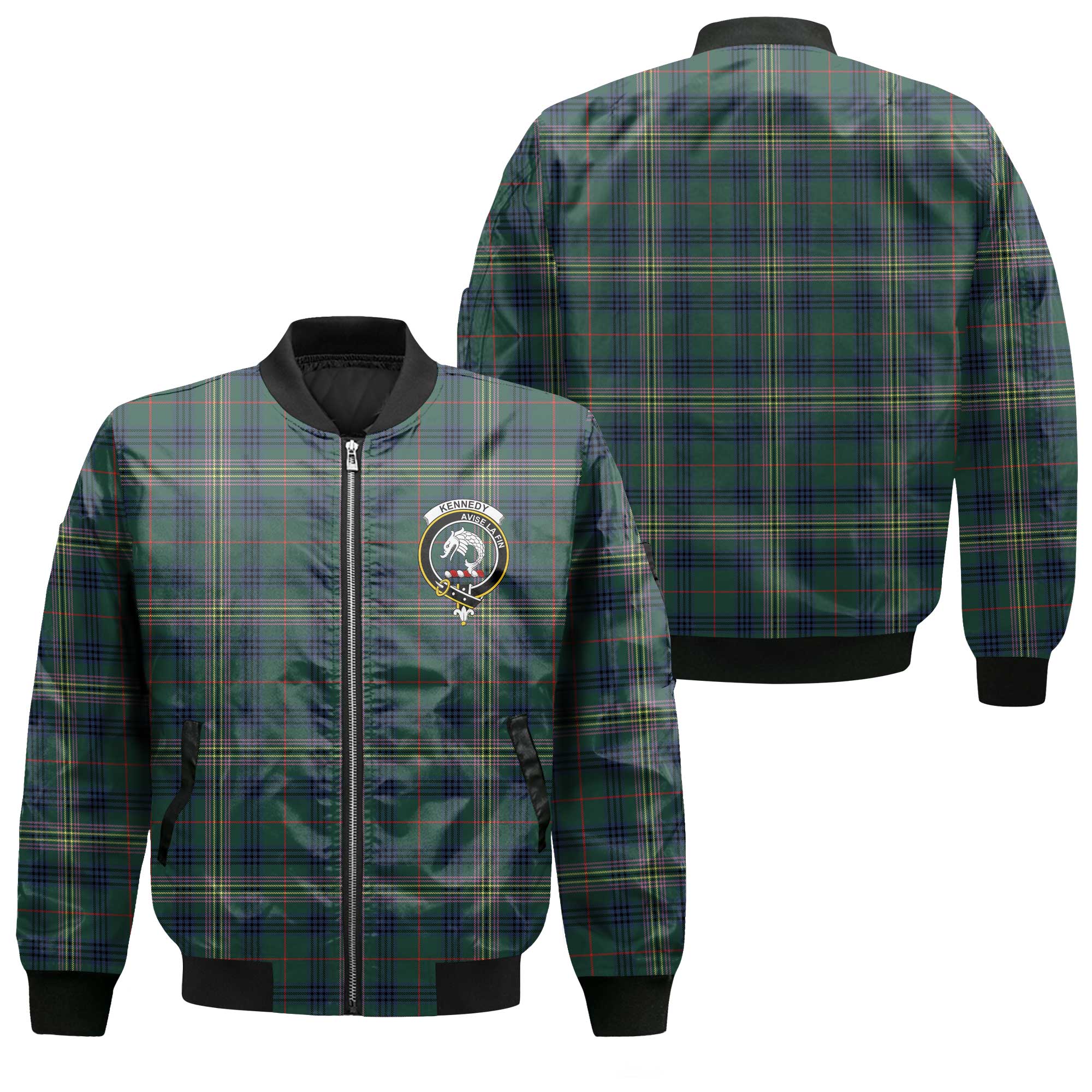 Clan Kennedy Tartan Men Bomber Jacket Crest And Plaid Basic Style
