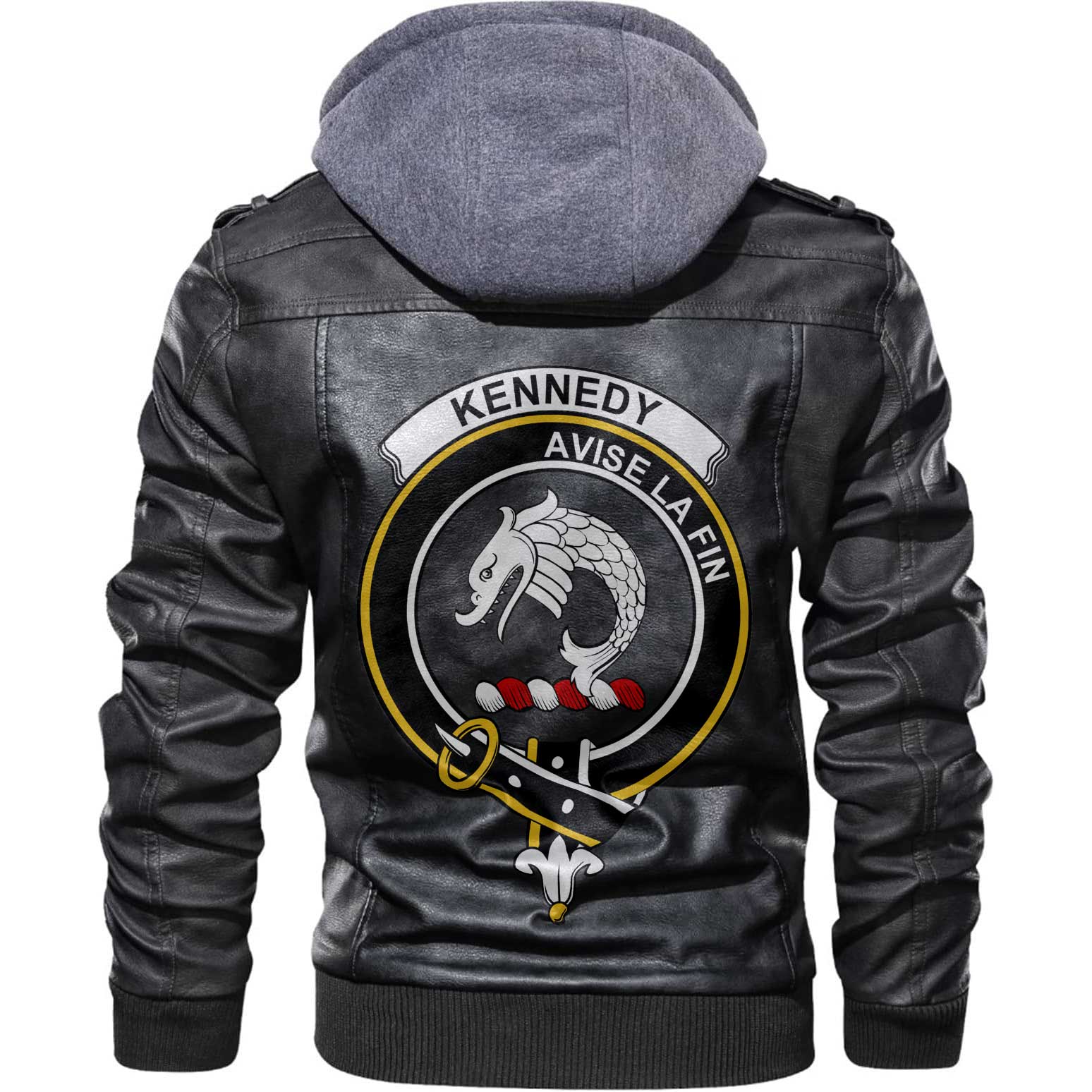 Clan Kennedy Tartan Zip Leather Jacket Crest And Plaid Basic Style