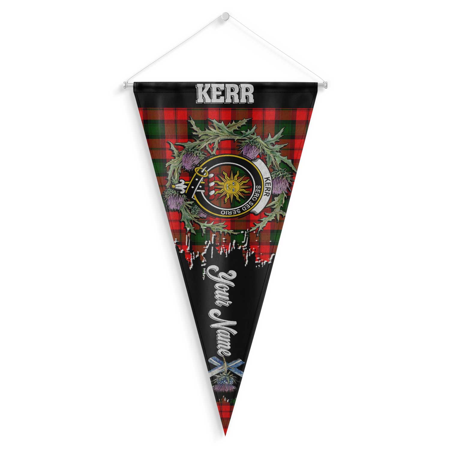 Clan Kerr Tartan Felt Pennant Crest And Plaid Basic Style