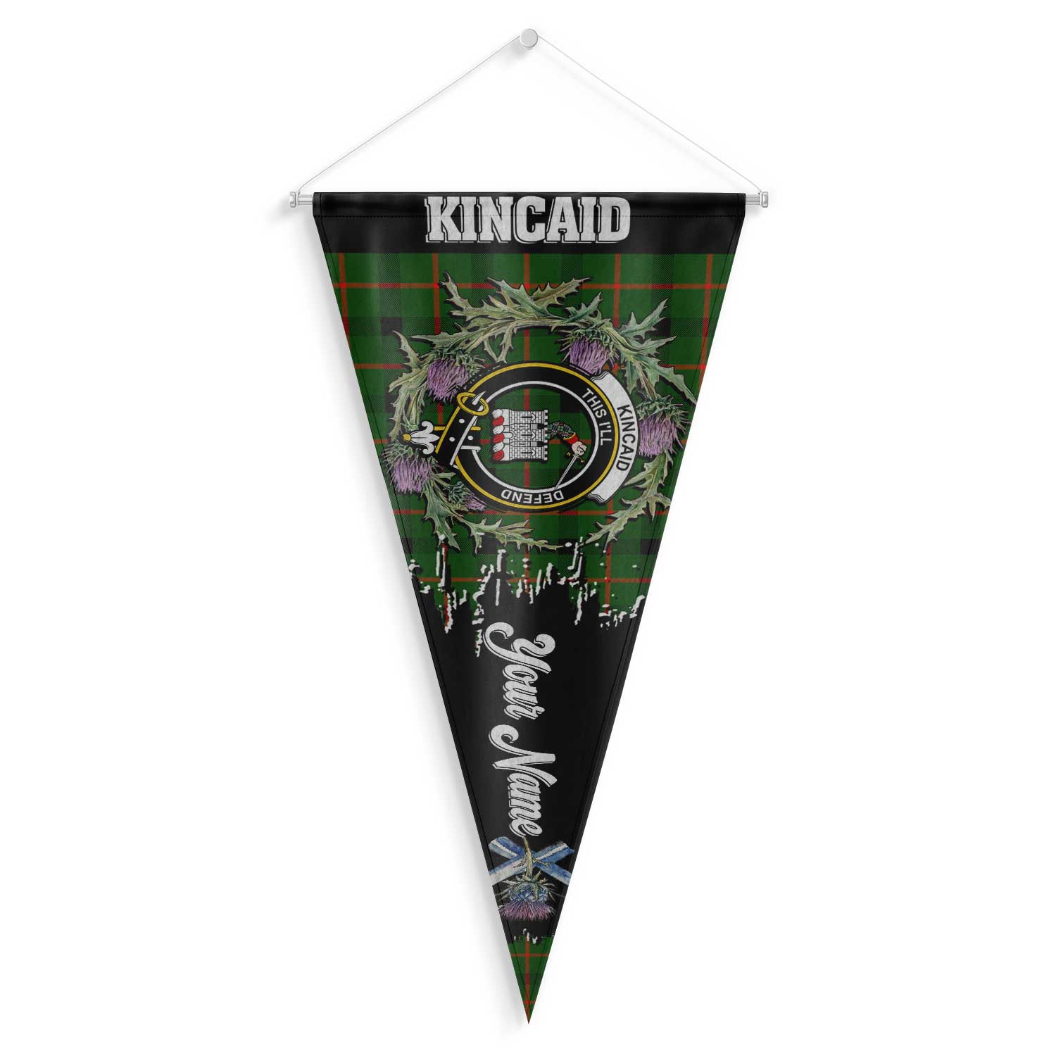 Clan Kincaid Tartan Felt Pennant Crest And Plaid Basic Style