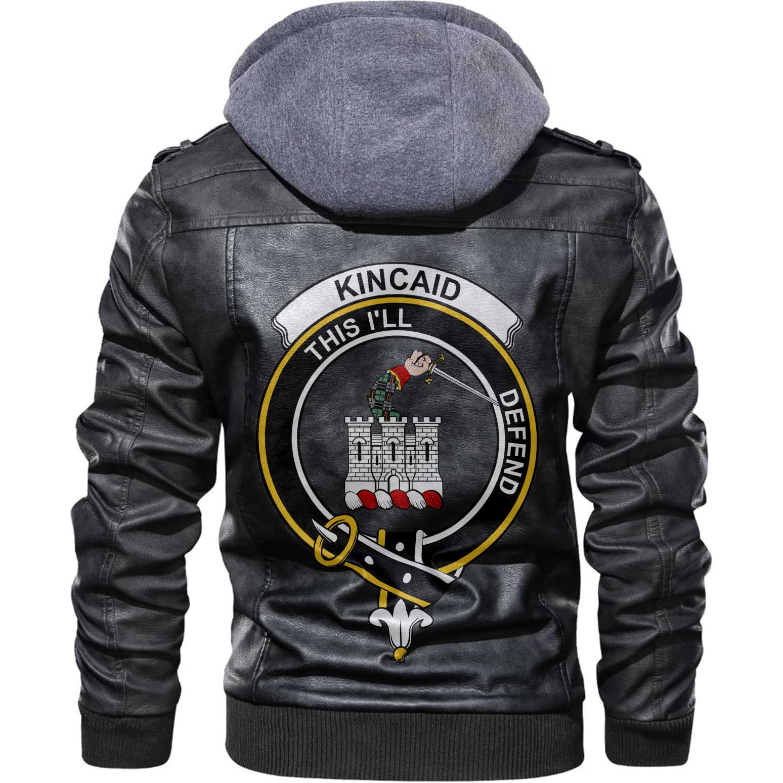 Clan Kincaid Tartan Zip Leather Jacket Crest And Plaid Basic Style