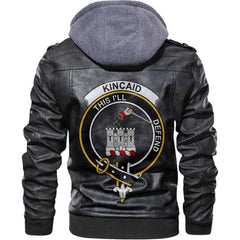 Clan Kincaid Tartan Zip Leather Jacket Crest And Plaid Basic Style
