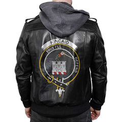 Clan Kincaid Tartan Zip Leather Jacket Crest And Plaid Basic Style
