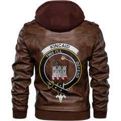 Clan Kincaid Tartan Zip Leather Jacket Crest And Plaid Basic Style