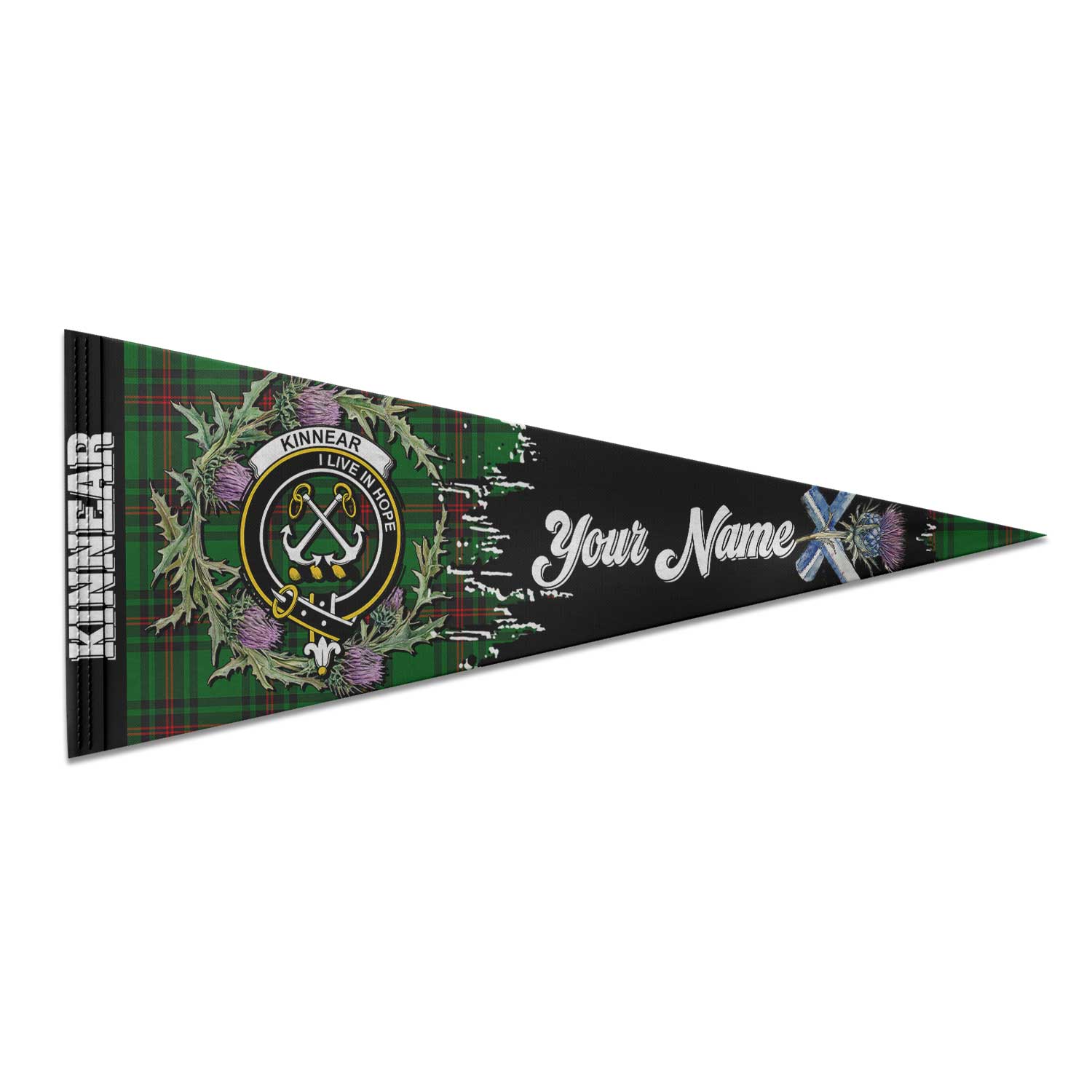 Clan Kinnear Tartan Felt Pennant Crest And Plaid Basic Style