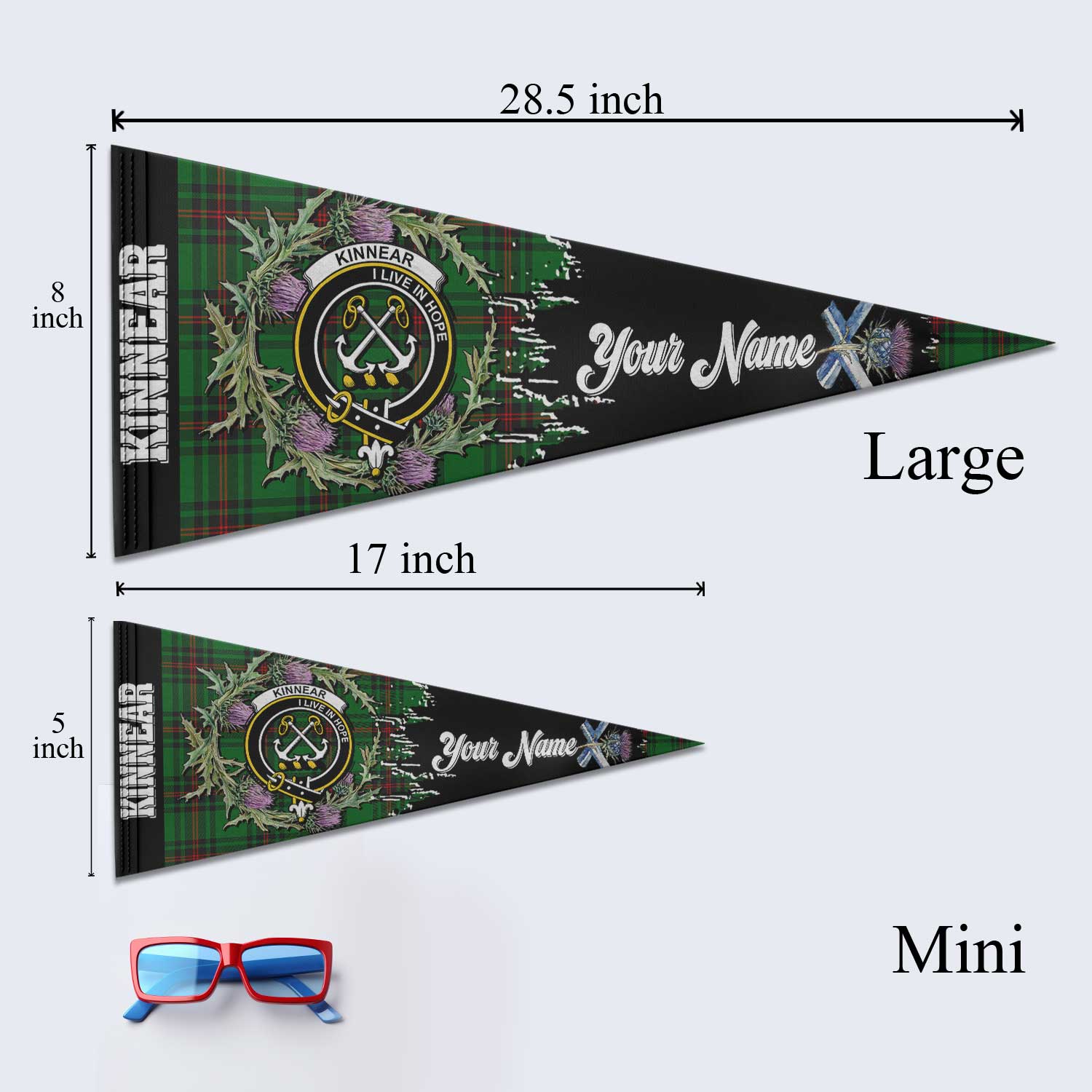 Clan Kinnear Tartan Felt Pennant Crest And Plaid Basic Style