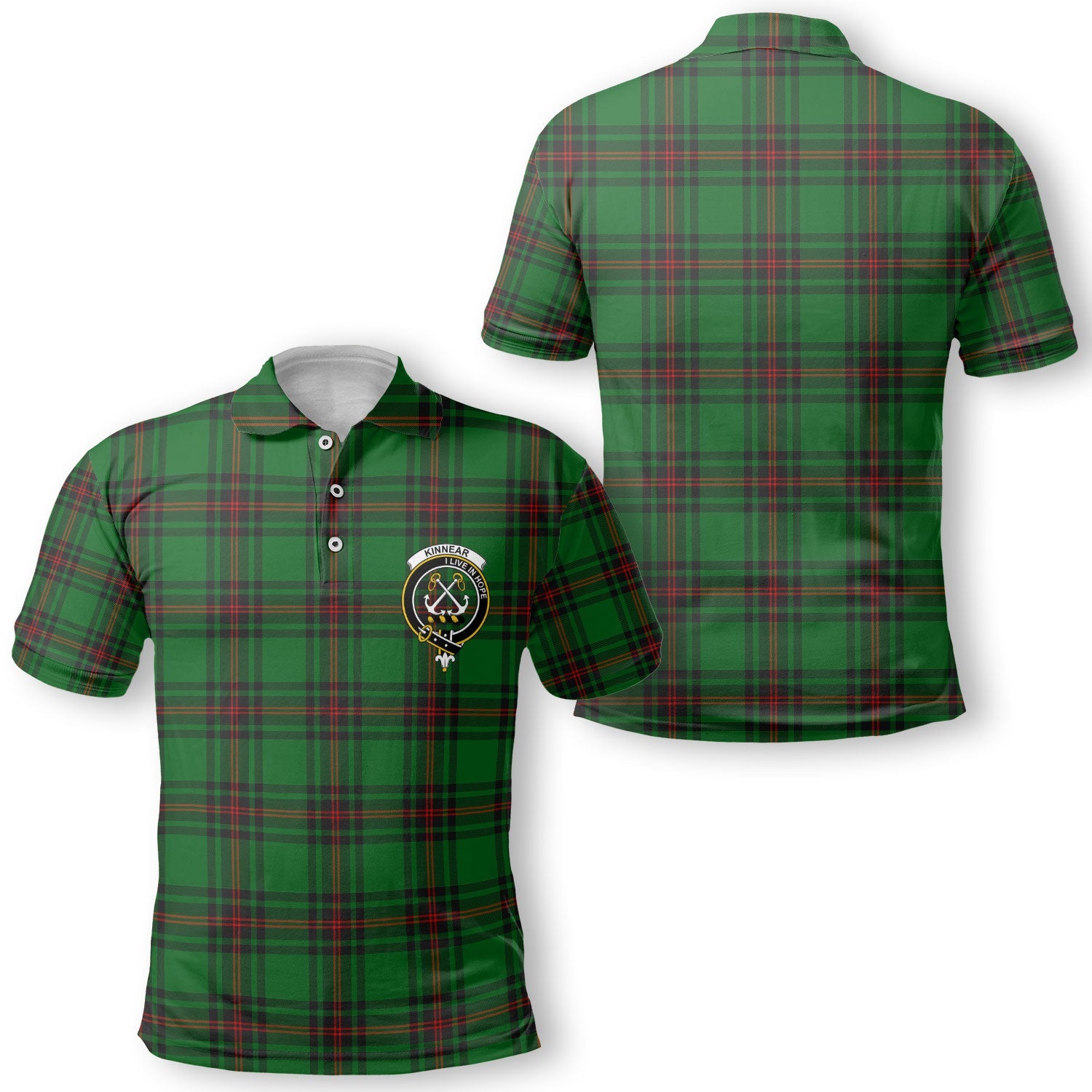 Clan Kinnear Tartan Golf Men Polo Shirt Crest And Plaid Basic Style