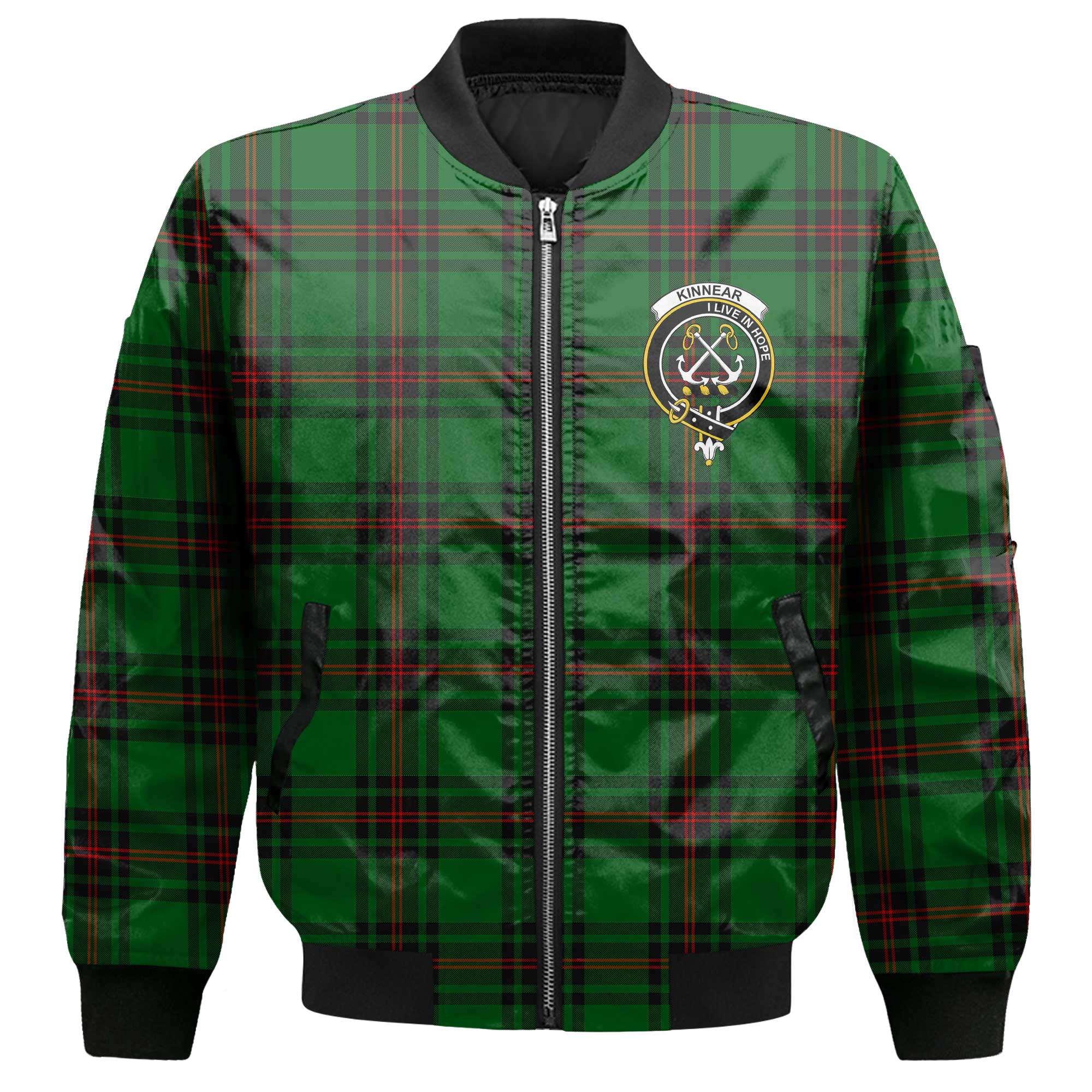 Clan Kinnear Tartan Men Bomber Jacket Crest And Plaid Basic Style