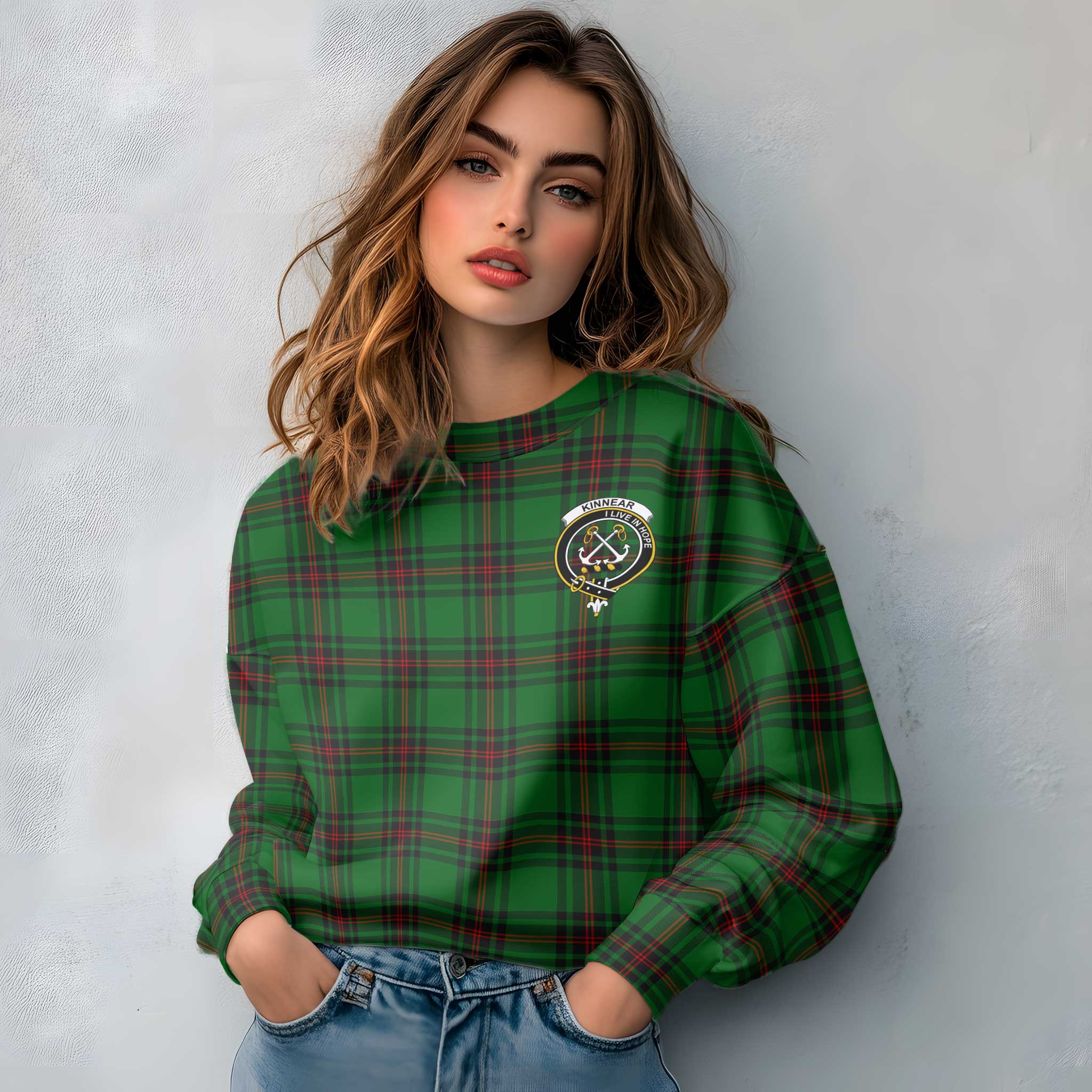 Clan Kinnear Tartan Women Sweatshirt Crest And Plaid Basic Style
