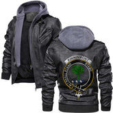 Clan Kinninmont Tartan Zip Leather Jacket Crest And Plaid Basic Style