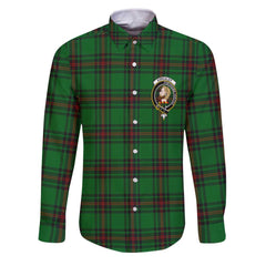 Clan Kirkaldy Tartan Long Sleeve Button Shirt Crest And Plaid Basic Style