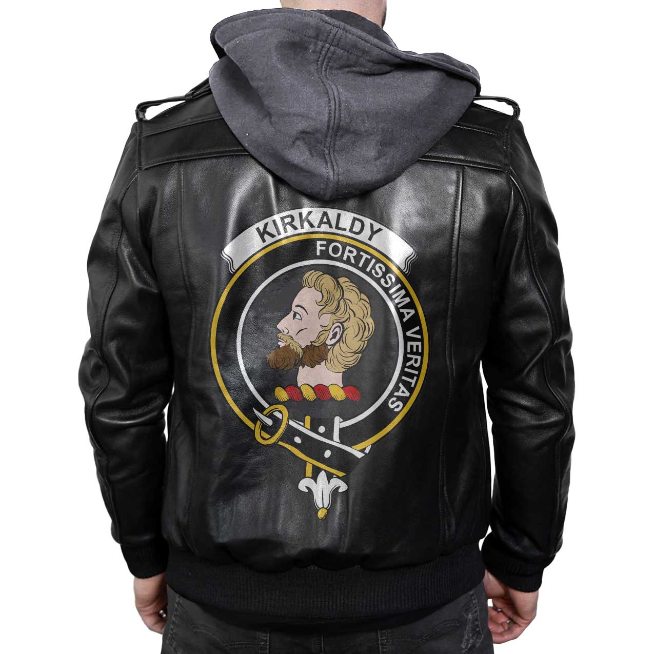 Clan Kirkaldy Tartan Zip Leather Jacket Crest And Plaid Basic Style