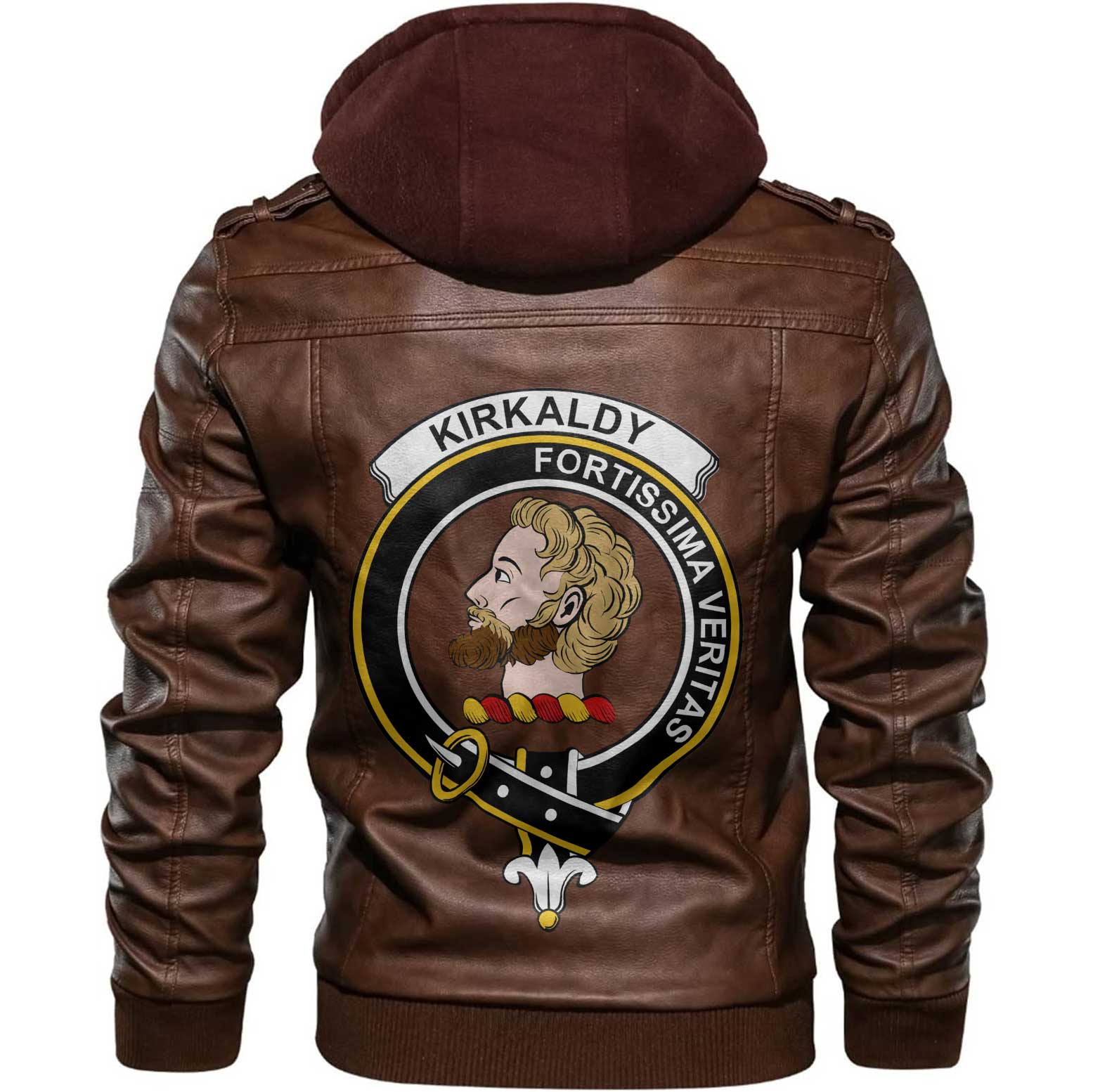 Clan Kirkaldy Tartan Zip Leather Jacket Crest And Plaid Basic Style