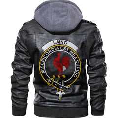 Clan Laing Tartan Zip Leather Jacket Crest And Plaid Basic Style