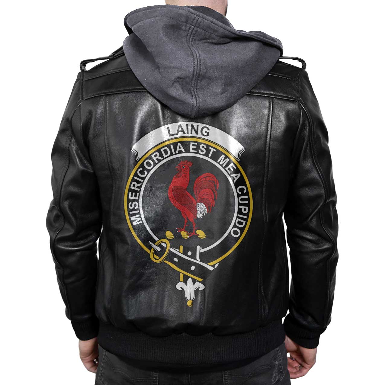 Clan Laing Tartan Zip Leather Jacket Crest And Plaid Basic Style