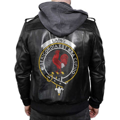 Clan Laing Tartan Zip Leather Jacket Crest And Plaid Basic Style
