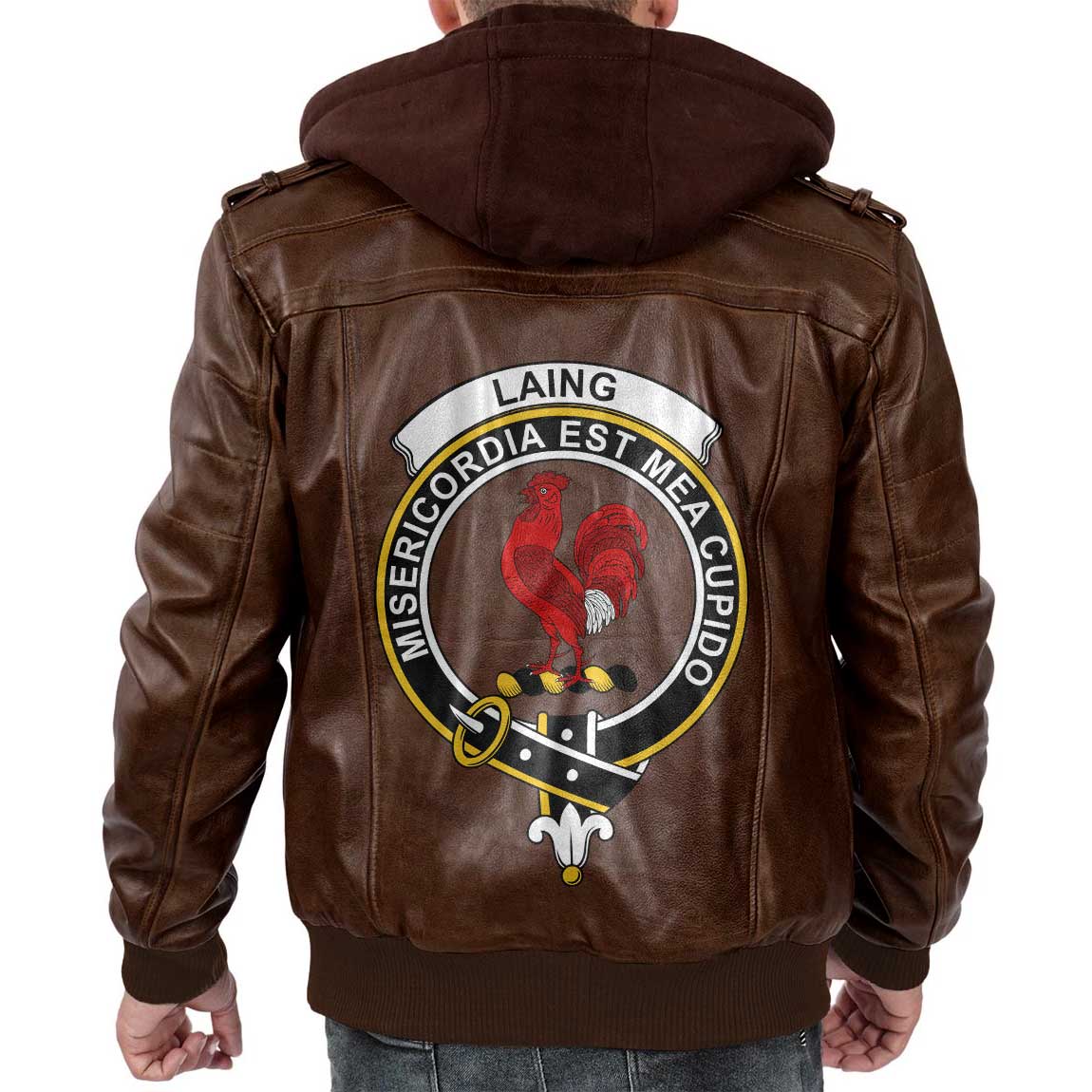 Clan Laing Tartan Zip Leather Jacket Crest And Plaid Basic Style