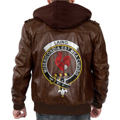Clan Laing Tartan Zip Leather Jacket Crest And Plaid Basic Style