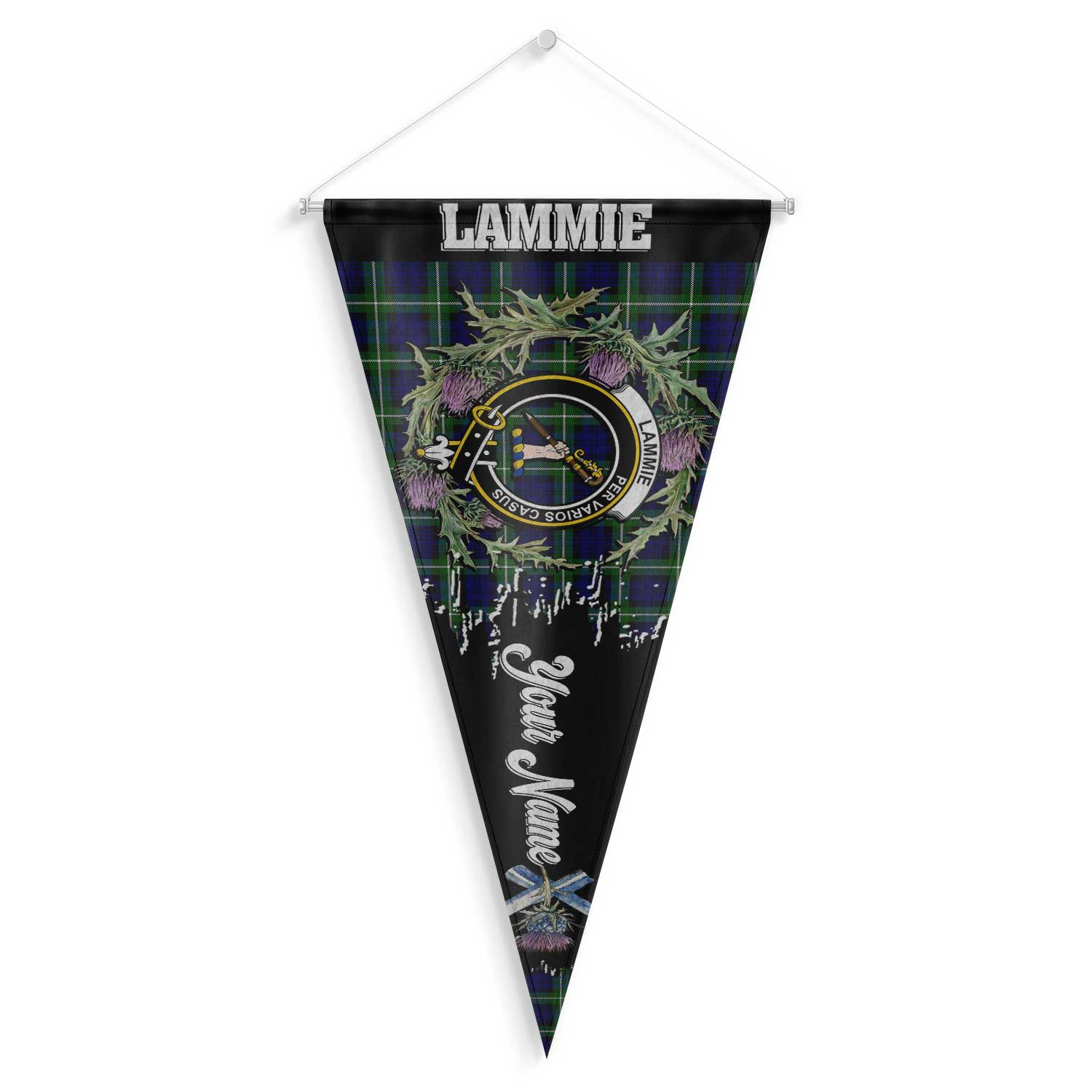 Clan Lammie Tartan Felt Pennant Crest And Plaid Basic Style