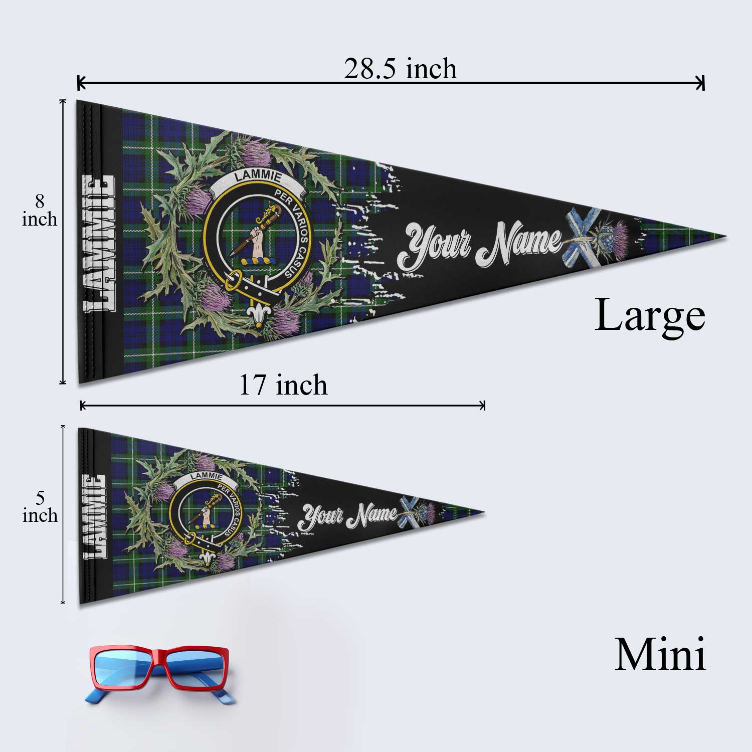 Clan Lammie Tartan Felt Pennant Crest And Plaid Basic Style
