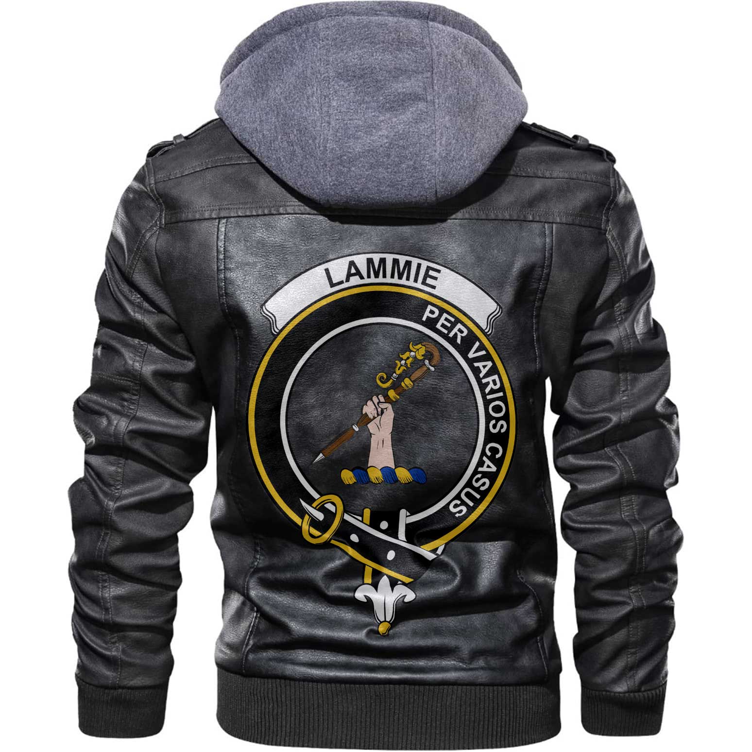 Clan Lammie Tartan Zip Leather Jacket Crest And Plaid Basic Style