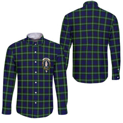 Clan Lamont Tartan Long Sleeve Button Shirt Crest And Plaid Basic Style