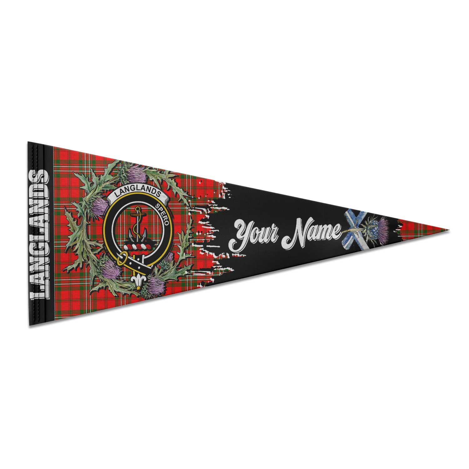 Clan Langlands Tartan Felt Pennant Crest And Plaid Basic Style