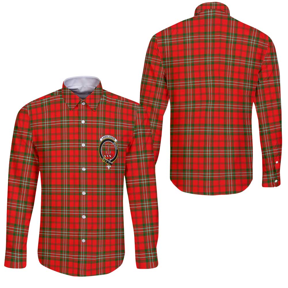 Clan Langlands Tartan Long Sleeve Button Shirt Crest And Plaid Basic Style