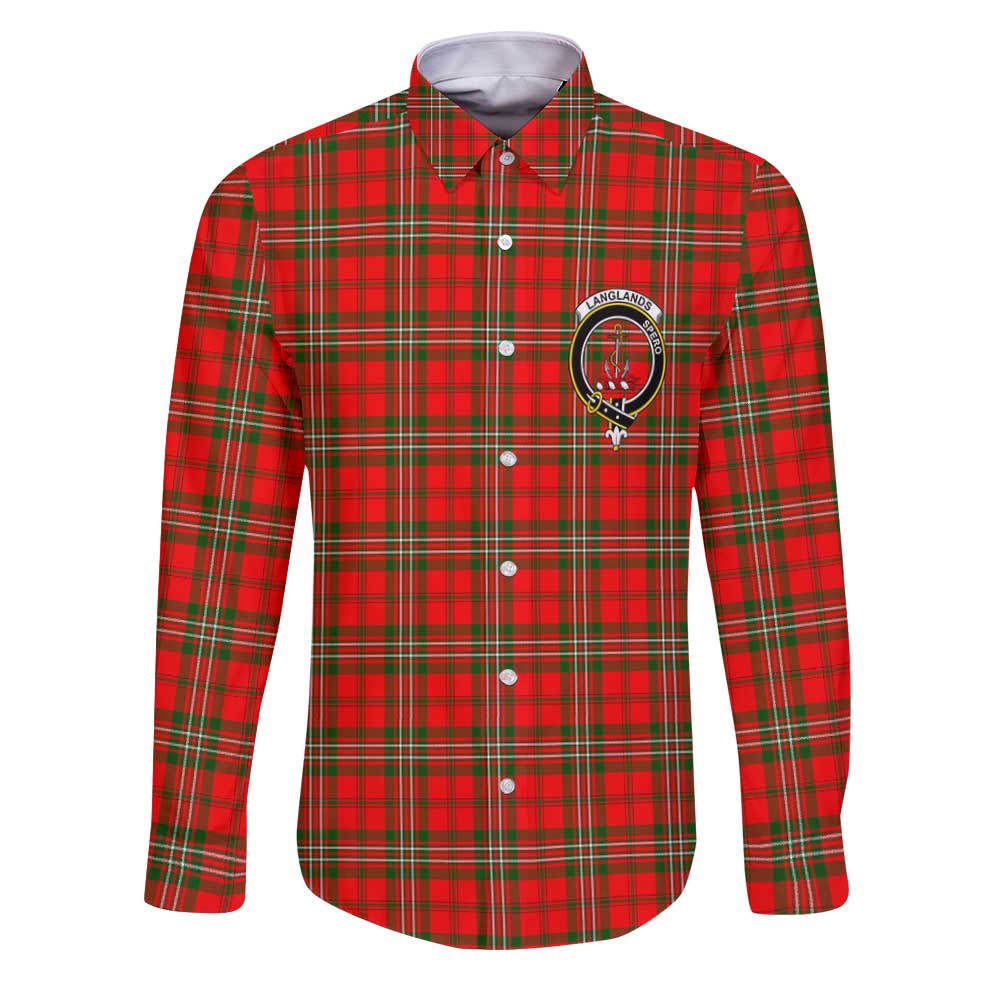 Clan Langlands Tartan Long Sleeve Button Shirt Crest And Plaid Basic Style